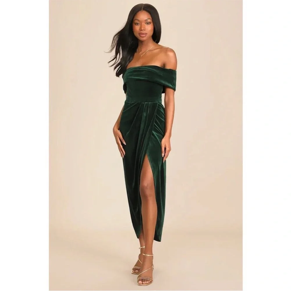 Lulu's Strapless Green Velvet Dress - Picture 1 of 8